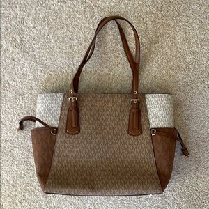 Michael Kors bag.  Pristine!  Shades of cream and brown with MK logos.